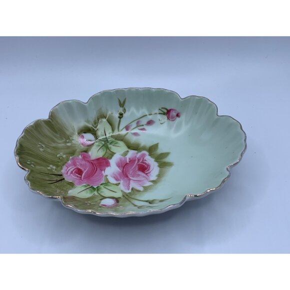 Lefton China Hand Painted Floral Oval Dish 6.5 inch Decorative Dish w Pink Roses - Picture 3 of 10